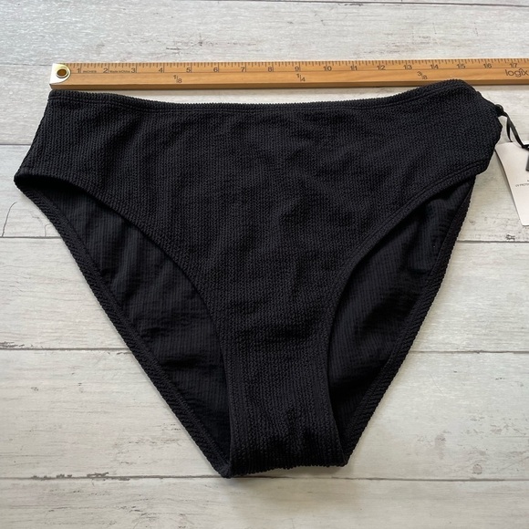 DKNY Women's Textured High Waist Bikini Bottom Swimsuit Black Size Ribbed L - Picture 2 of 8